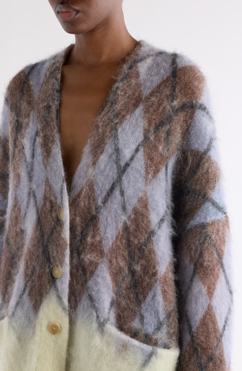 Acne Studios Katcher Argyle Mohair & Wool Blend Cardigan, Alternate, color, Grey/ Brown