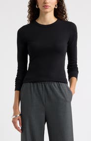 Nordstrom Ribbed Crewneck Long Sleeve T-Shirt