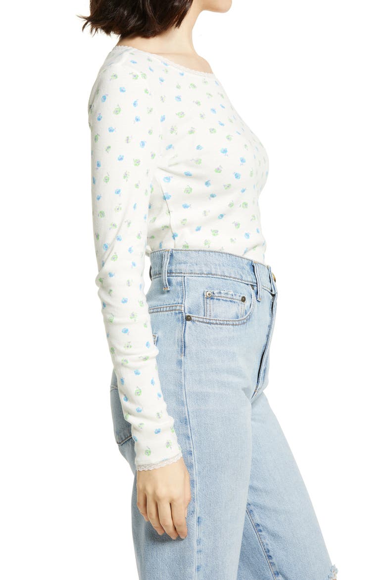 Lace Trim Long Sleeve Tee, Alternate, color, IVORY FLUTTER TOSSED DITSY