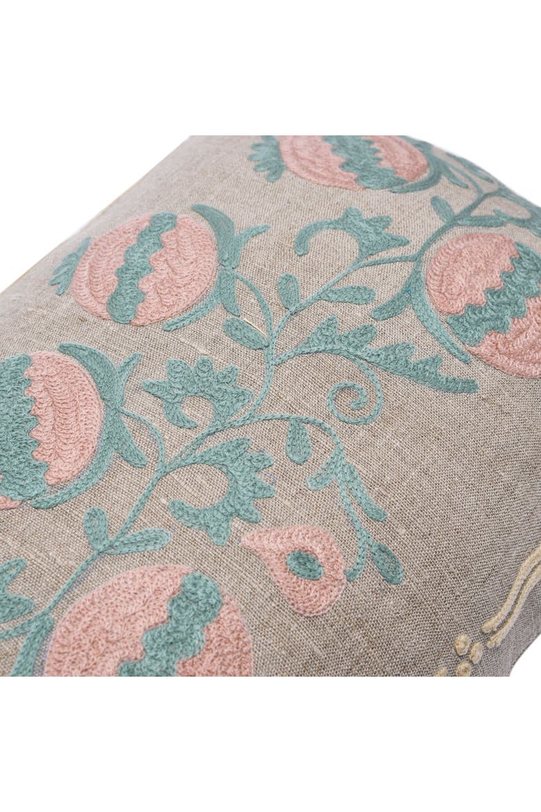 Cotton Chambray Lumbar Pillow with Embroidery, Alternate, color, Beige