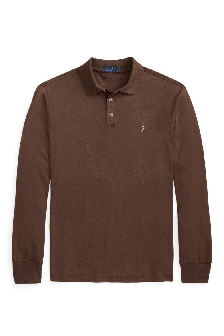 Pima Cotton Long Sleeve Polo, Alternate, color, BROWN MU