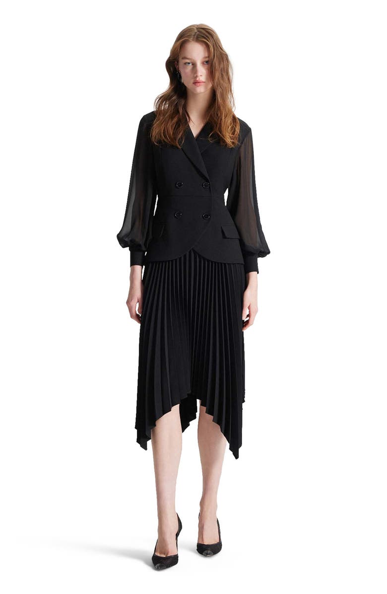 THEO The Label Atlas Crepe and Chiffon Pleated Dress, Alternate, color, Black