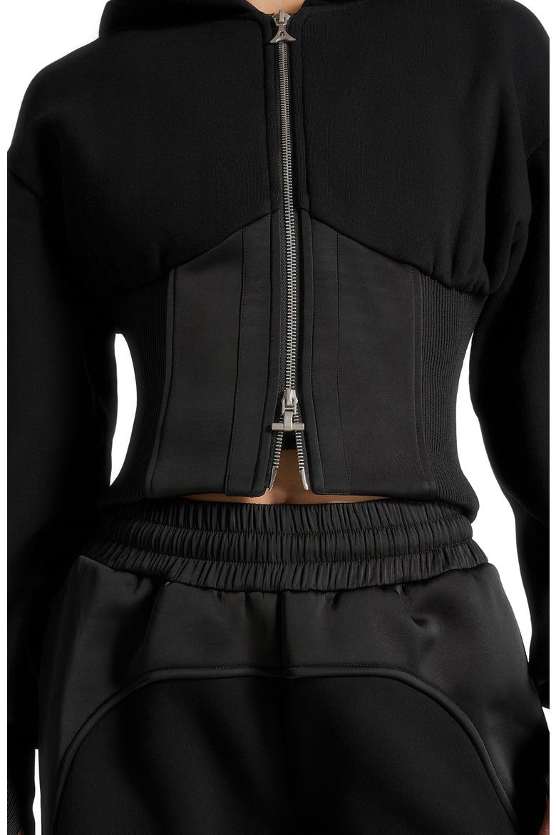 Brune Corset Jersey And Satin Zip Hoodie, Alternate, color, Black