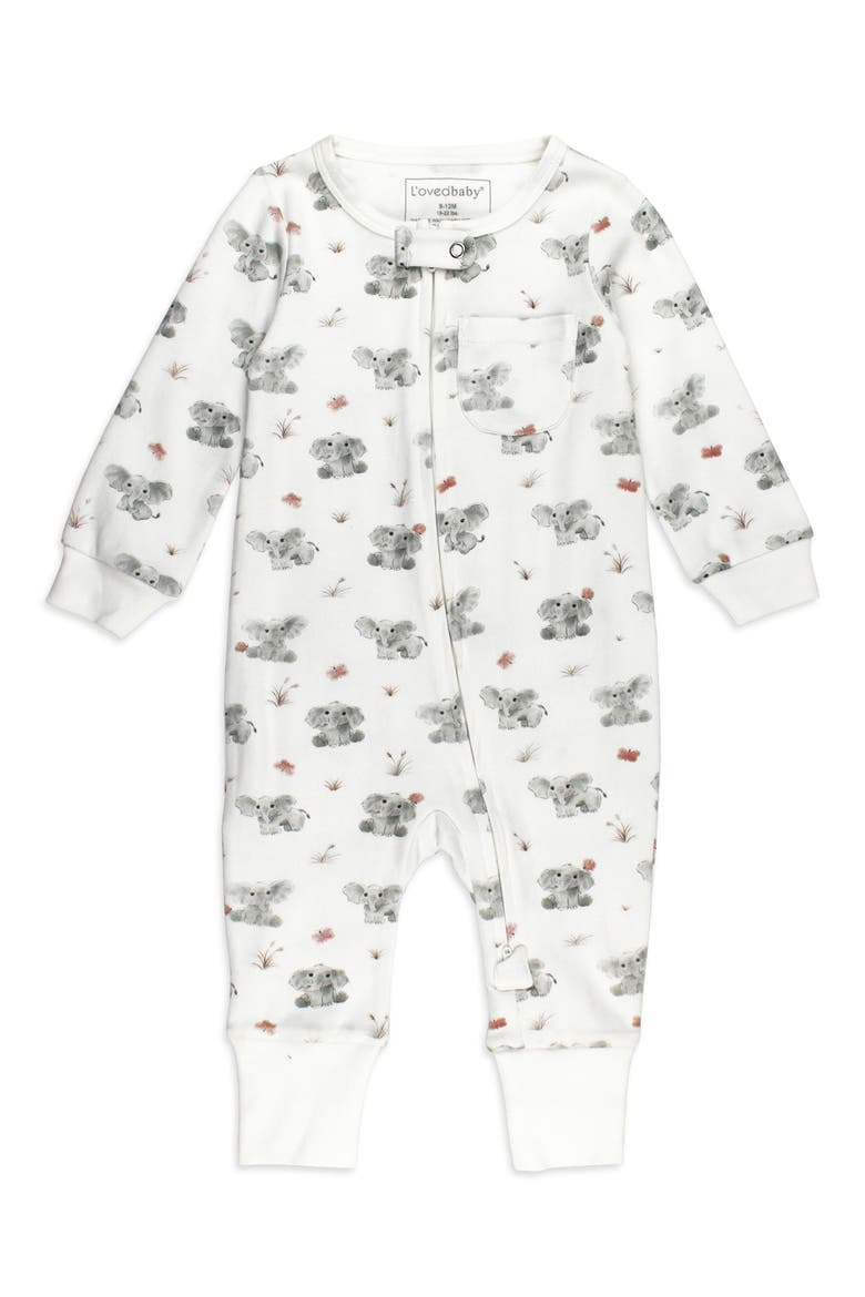 Baby Elephant Organic Cotton Zip Romper, Main, color, BABY ELEPHANT