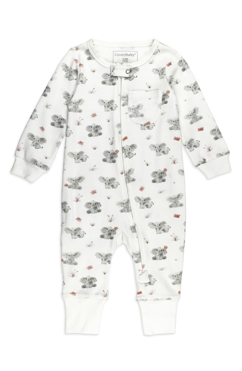 L'ovedbaby Baby Elephant Organic Cotton Zip Romper, Main, color, Baby Elephant