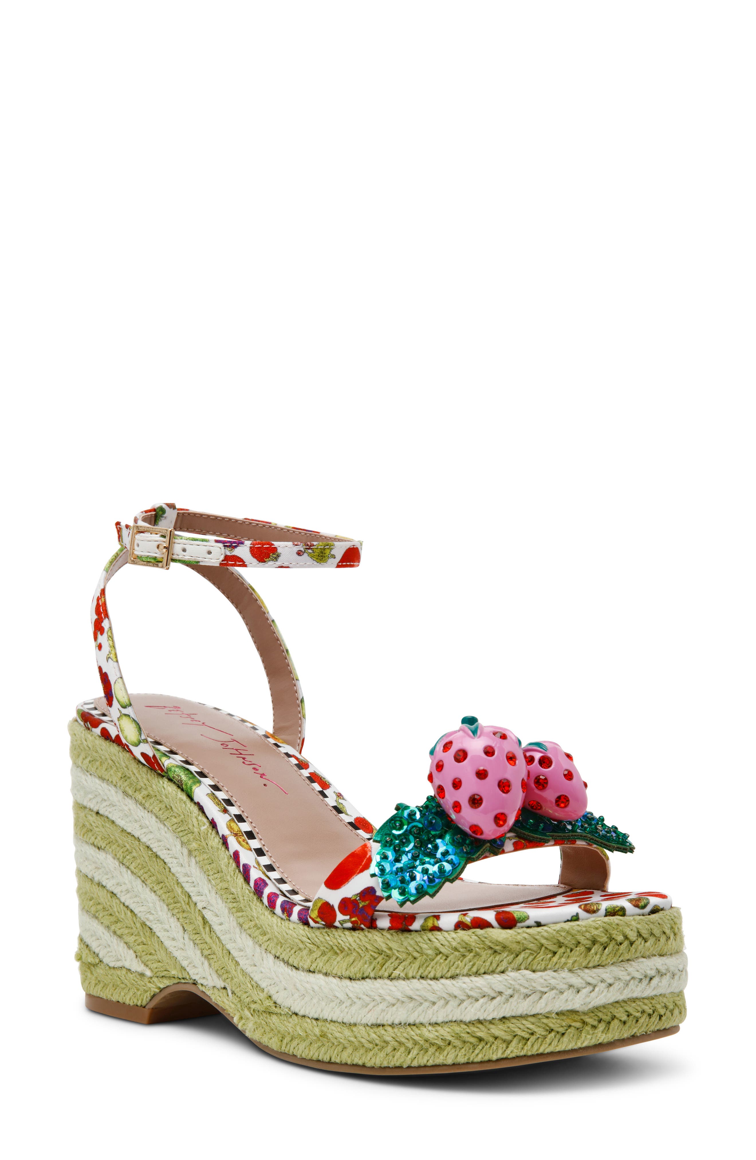 Betsey Johnson Bobbie Platform Wedge Sandal, Main, color, White Multi