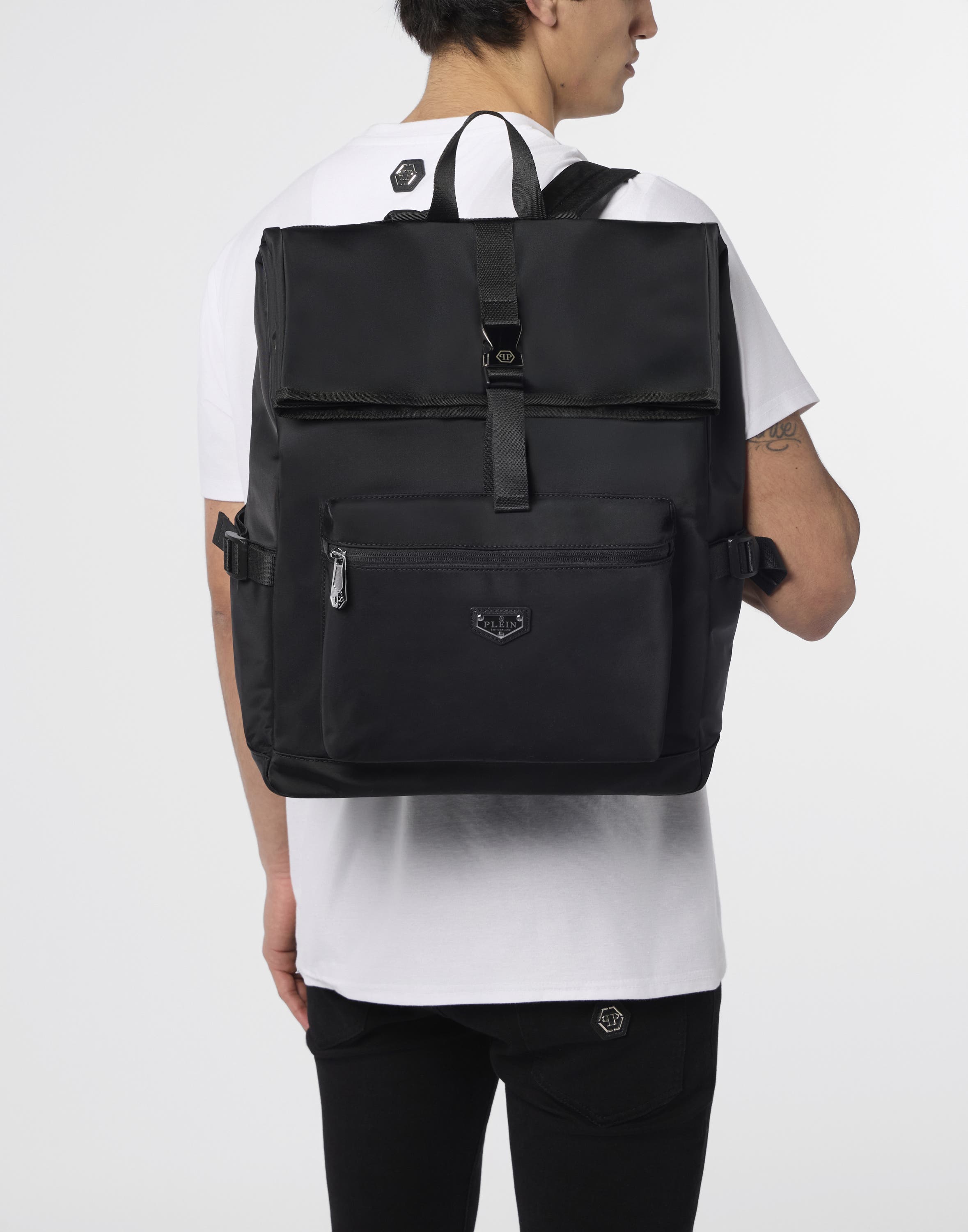 Nylon Box Backpack Men, Main, color, black