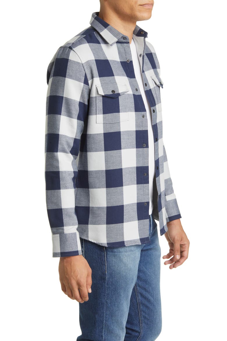 Trim Fit Buffalo Check Snap-Up Shirt Jacket, Alternate, color, GREY - NAVY BUFFALO