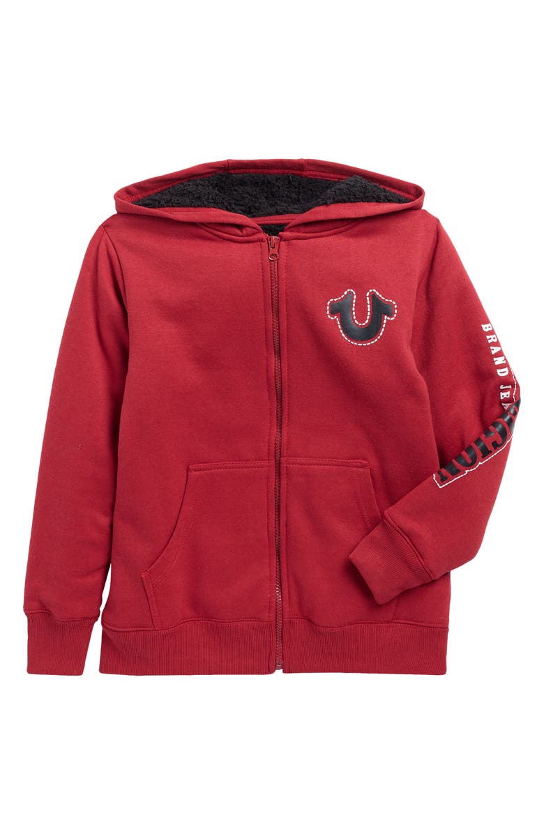 True Religion Kids' Faux Shearling Fleece Zip Hoodie, Main, color, Red