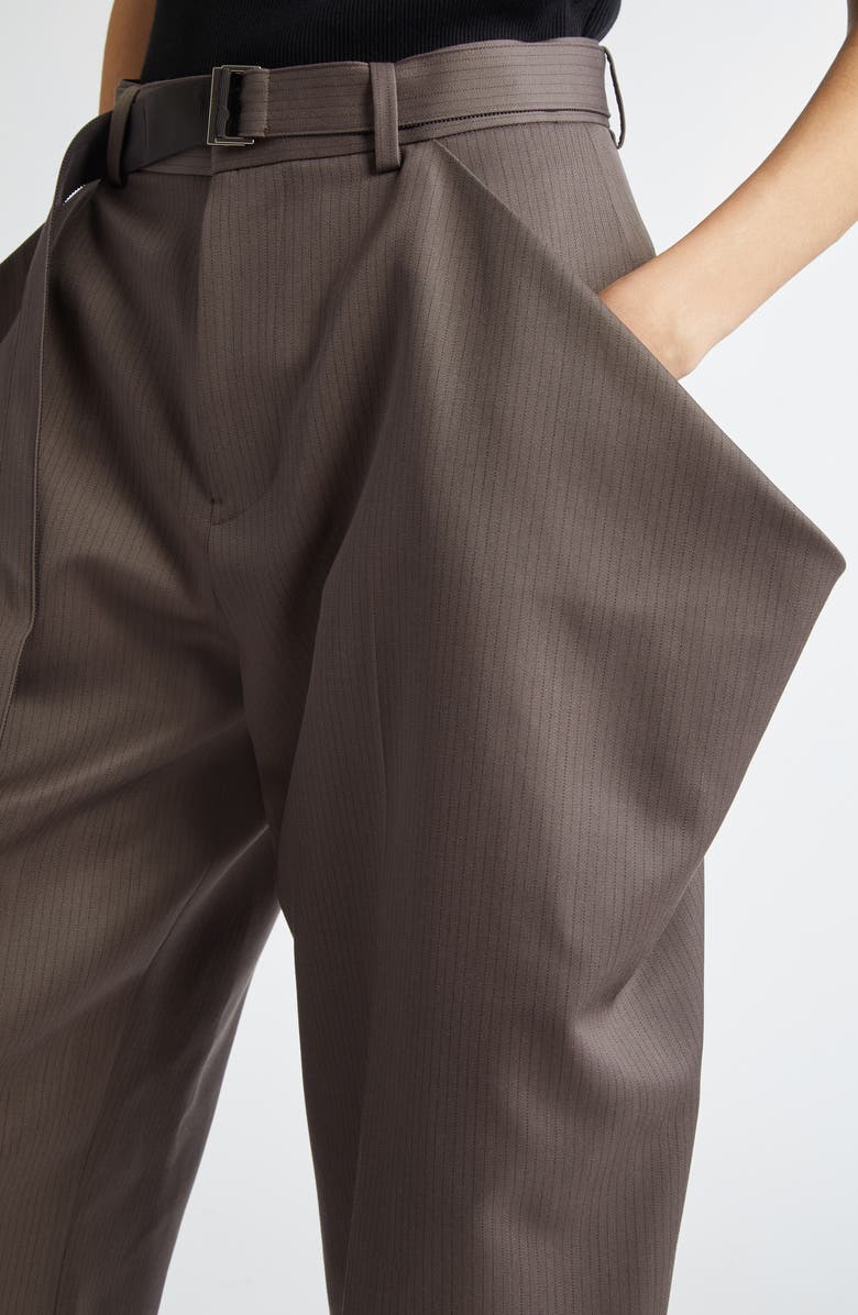 Sacai Pinstripe Belted Wool Doeskin Crop Pants, Alternate, color,