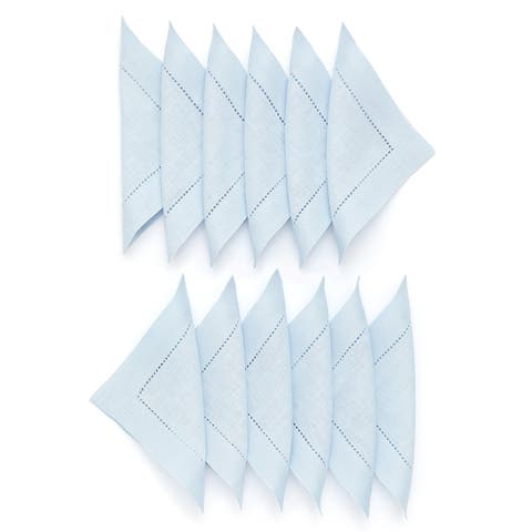 Linen Cocktail Napkins Set of 12, 6 x 6" - Classic Hemstitch