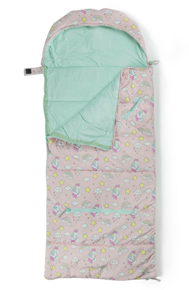 mimish Kids' Sleep-n-Pack Unicorn Print Sleeping Bag Backpack, Alternate, color, Unicorn Doodle Multi-Print
