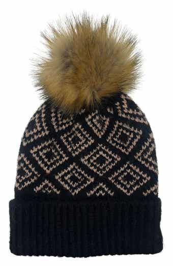 MARCUS ADLER Faux Fur Pompom Geo Knit Beanie