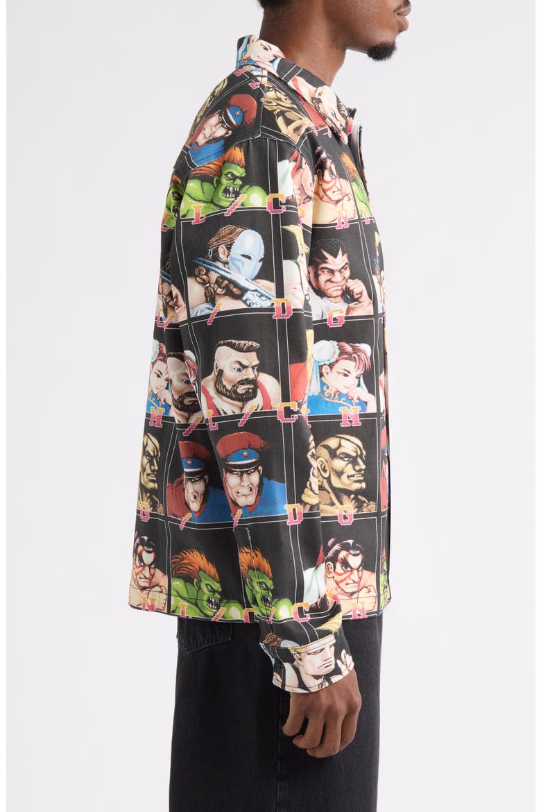 x Street Fighter II Arcade Cotton Button-Up Shirt, Alternate, color, BLACK MULTI