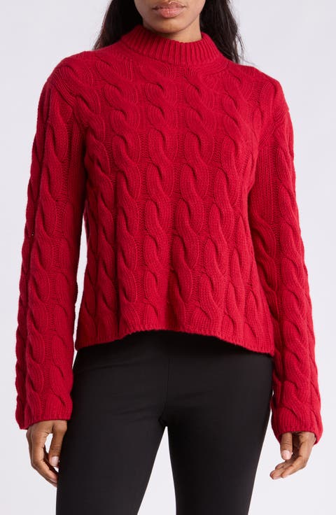 Wool Blend Cable Knit Pullover Sweater