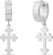 STEELTIME Dangle Cross Huggie Hoop Earrings