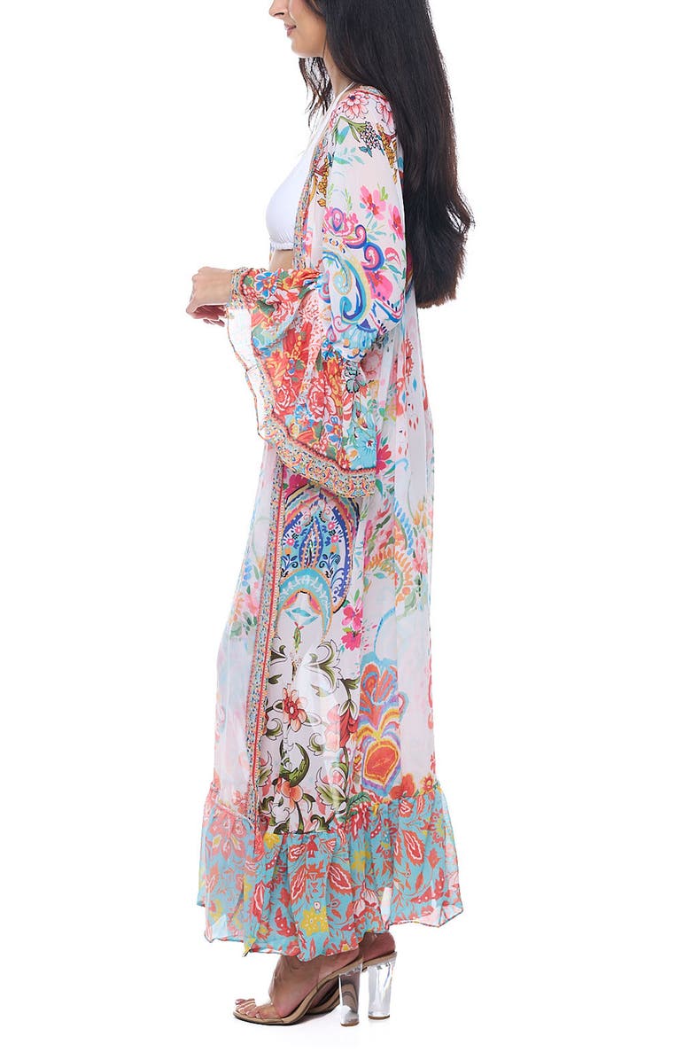 RANEES Ruffle Sleeve Cover-Up Duster, Alternate, color, White