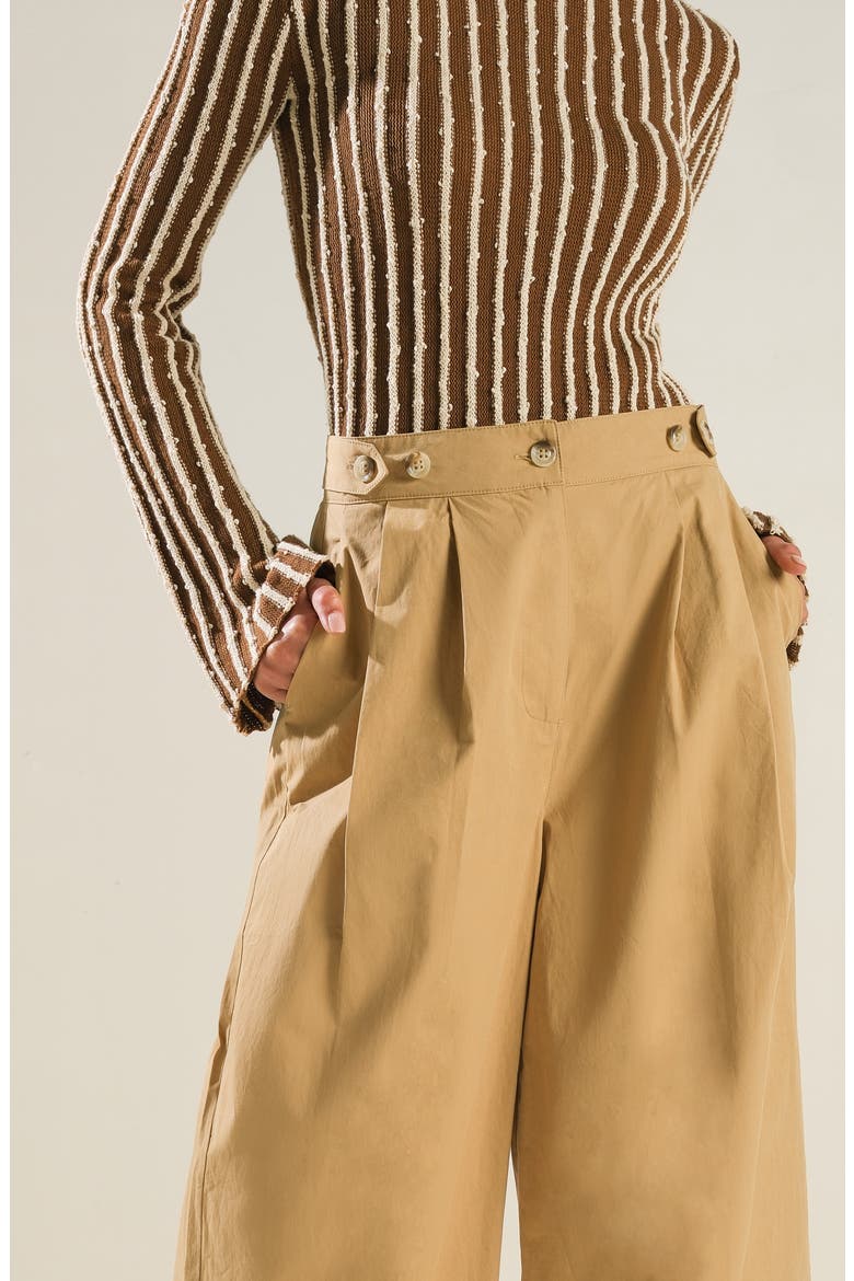 High Waist Pleated Wide Leg Cotton Pants, Alternate, color, CAMEL