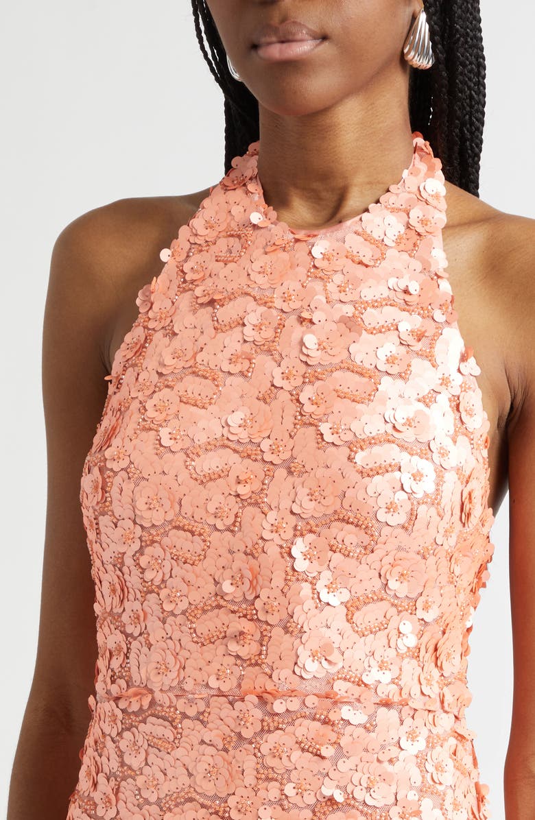 Ramy Brook Giada Sequin Halter Gown, Alternate, color, Coral Paillette