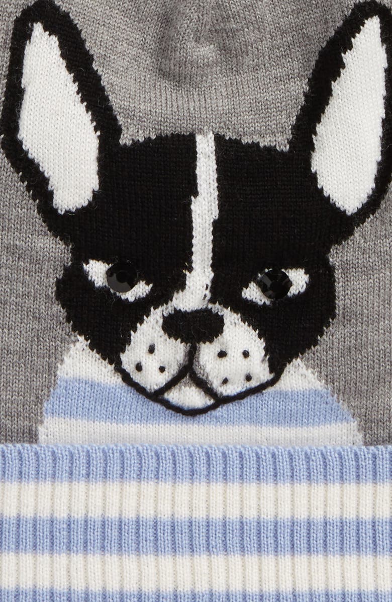 Kate Spade New York intarsia french bulldog wool beanie, Alternate, color, 