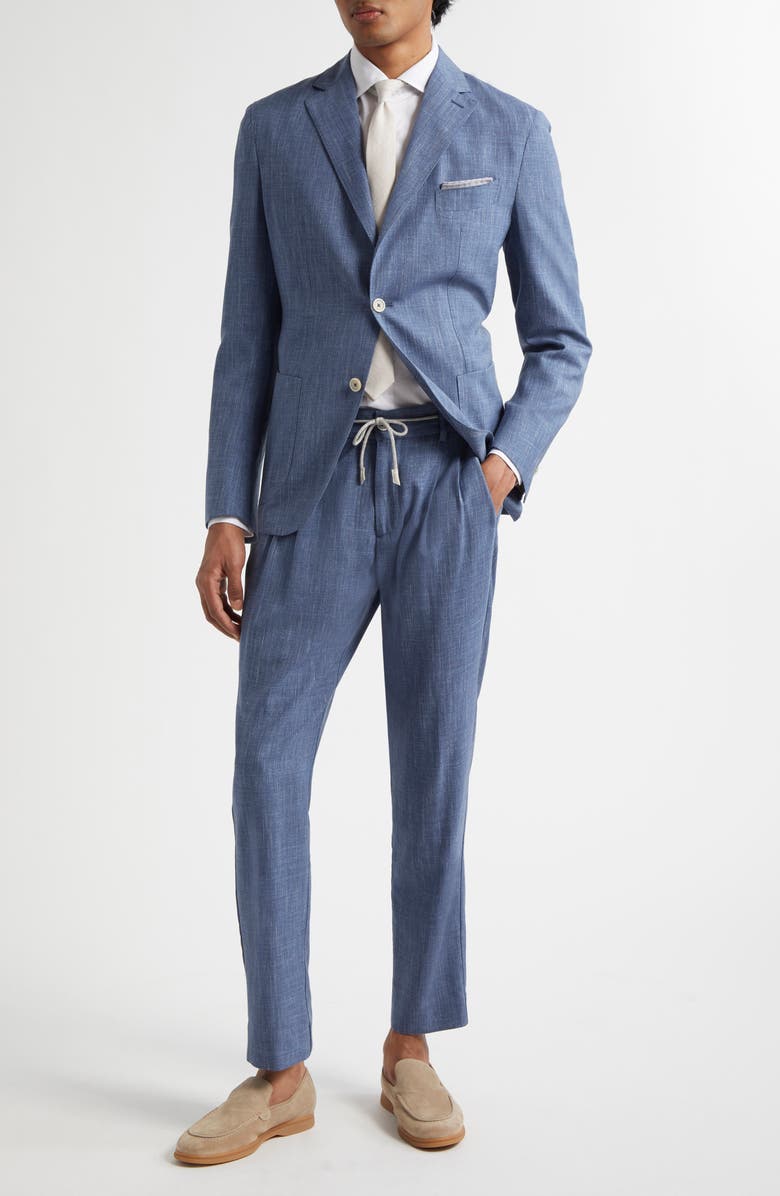 Eleventy Pleated Drawstring Waist Wool Blend Pants, Alternate, color, Zucchero