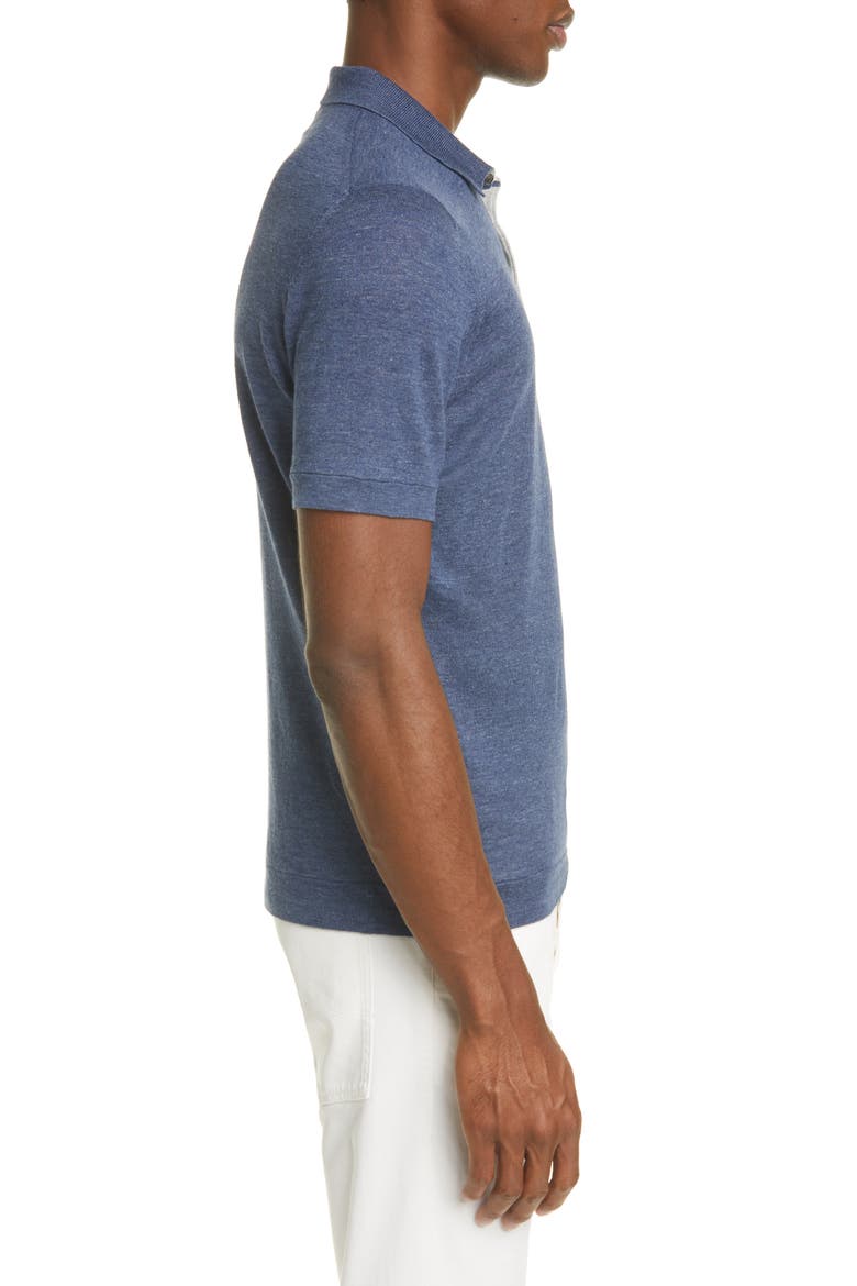 Linen & Cotton Polo Shirt, Alternate, color, BLUE
