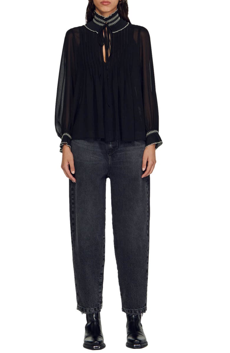 SANDRO Jacinthe Split Neck Blouse, Alternate, color, 