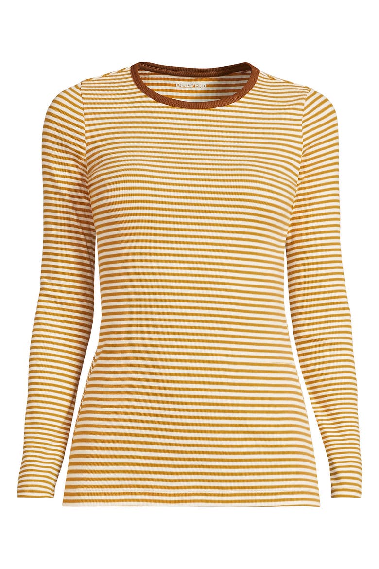 Plus Size Long Sleeve Micro Rib T-Shirt, Alternate, color, Dijon Gold Tiny Stripe