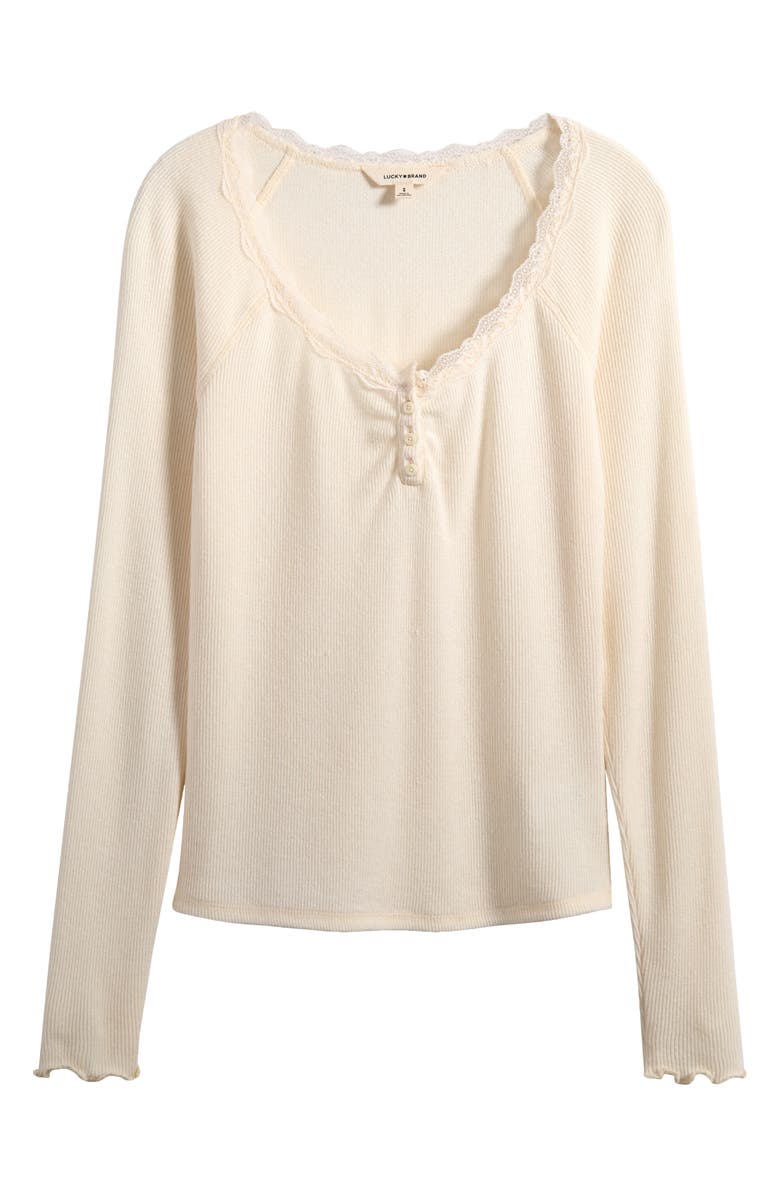 Lucky Brand Lace Trim Henley Top, Alternate, color, Whisper White