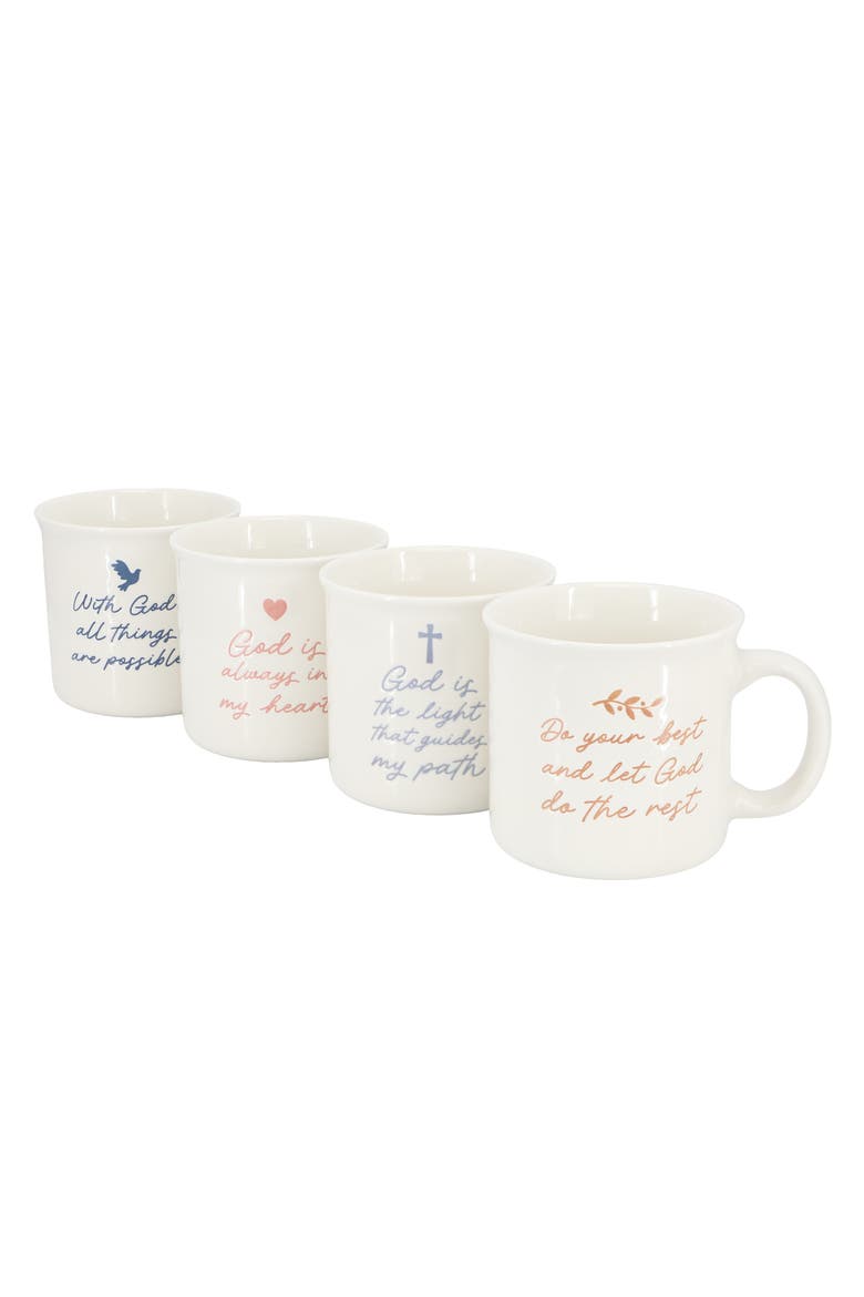 Daily Wisdom 4 Piece Assorted 21 Ounce Stoneware Mug Set, Main, color, White