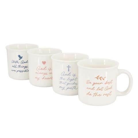 Daily Wisdom 4 Piece Assorted 21 Ounce Stoneware Mug Set