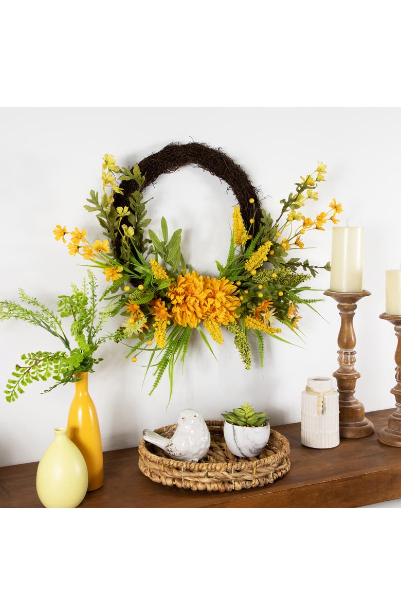 Northlight Peonies and Berries Floral Artificial Fall Harvest Twig Half Wreath - 22", Alternate, color, 