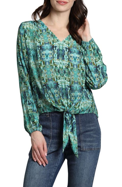 Print Tie Front Top