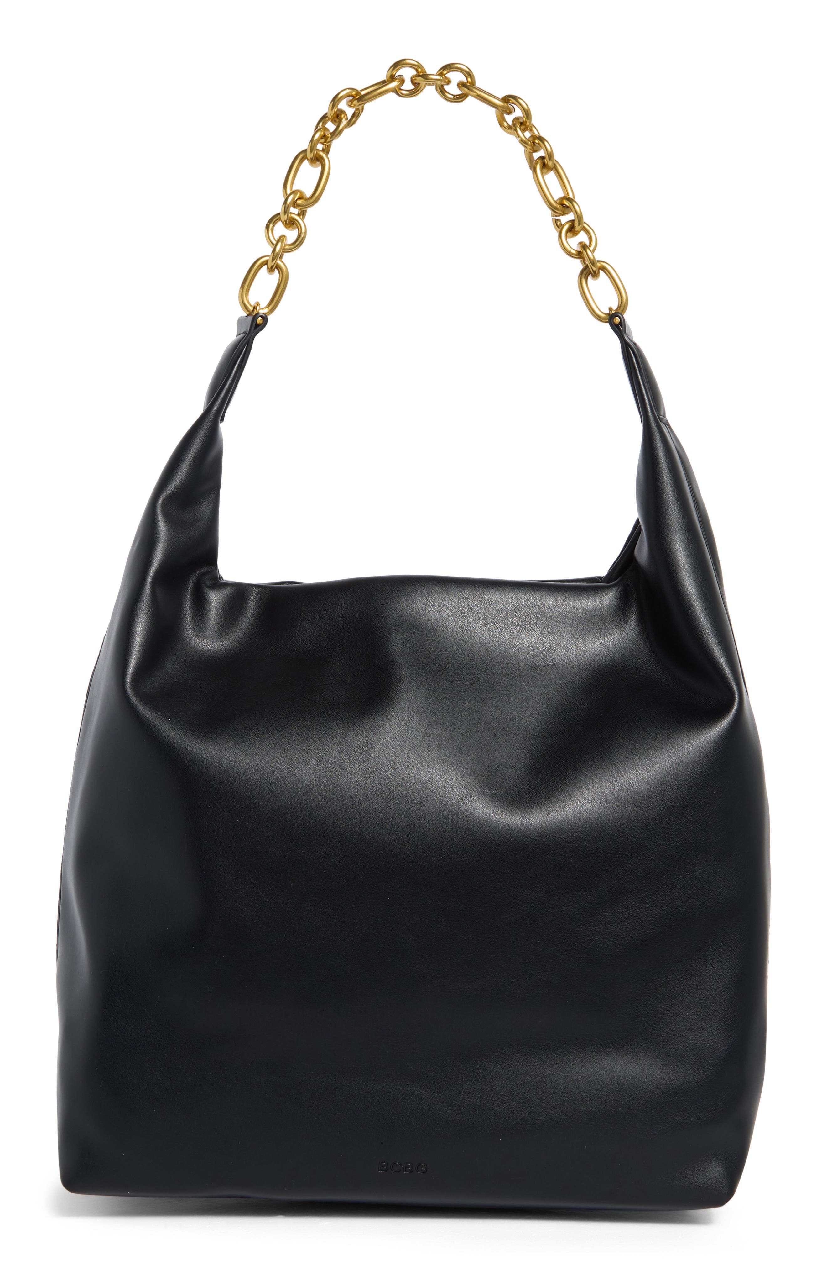 Chain Faux Leather Hobo, Alternate, color, BLACK