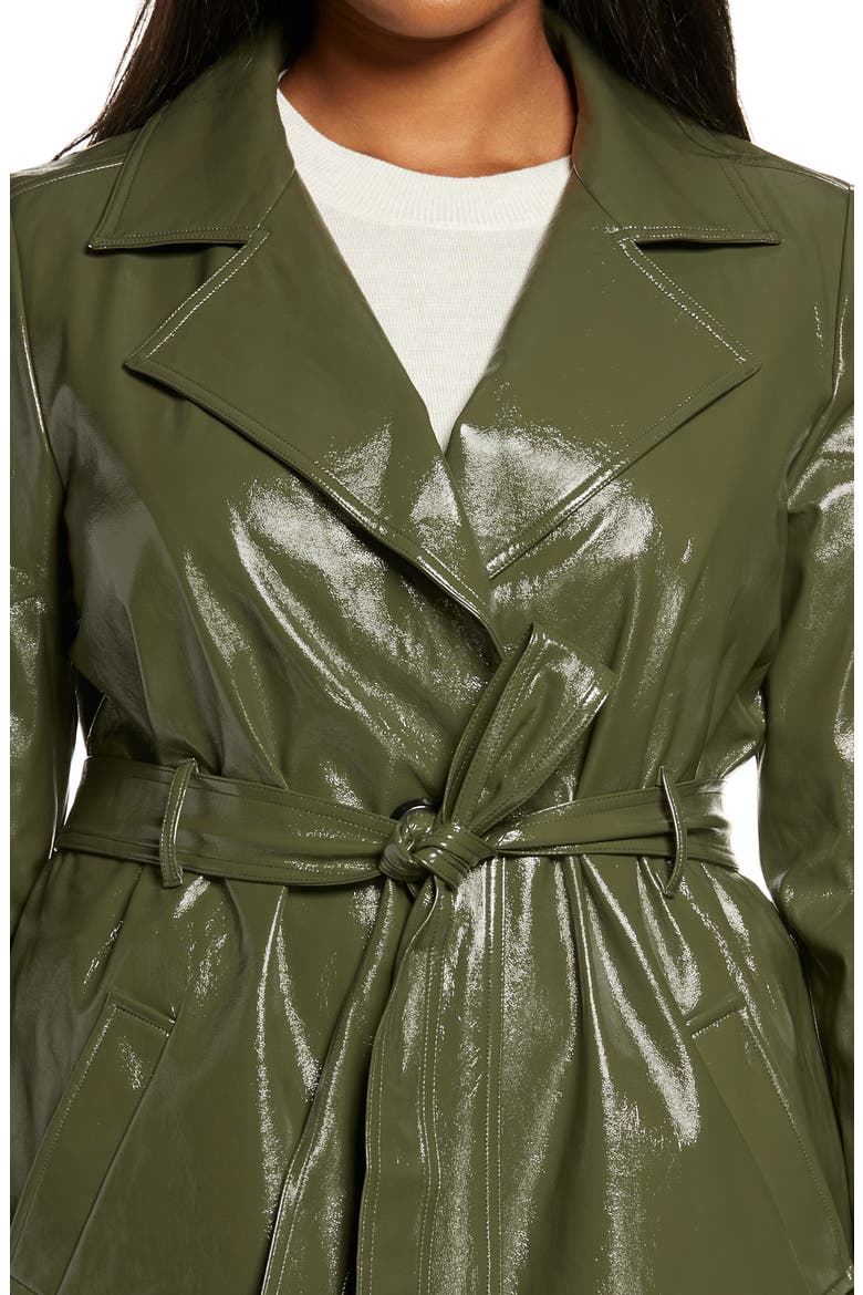 Faux Patent Leather Trench Coat, Alternate, color, OLIVE NIGHT