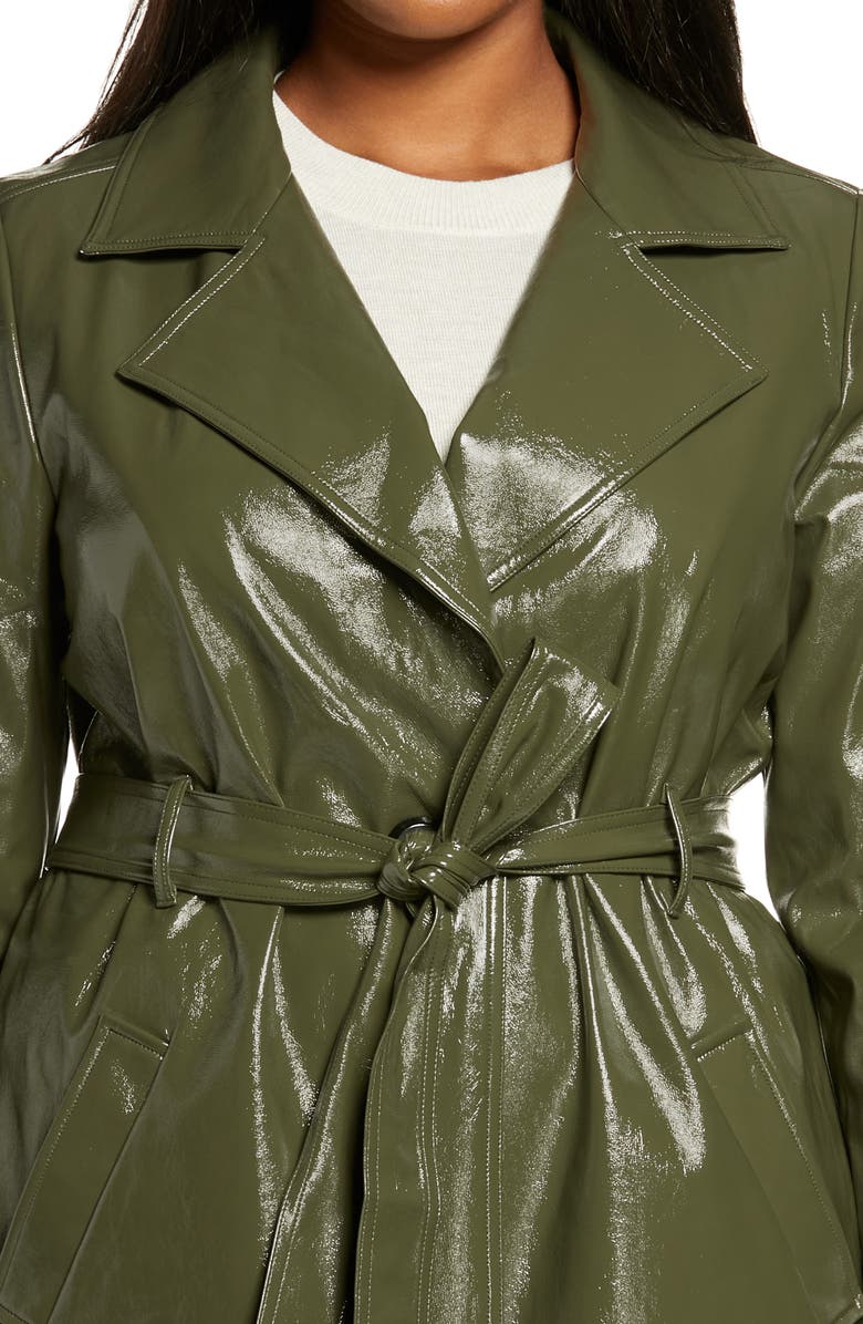 Leith Faux Patent Leather Trench Coat, Alternate, color,