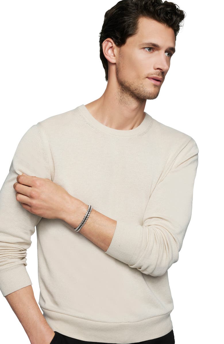 David Yurman Men's Woven Sterling Silver Box Chain Bracelet, 12mm, Alternate, color, Silver/ Black