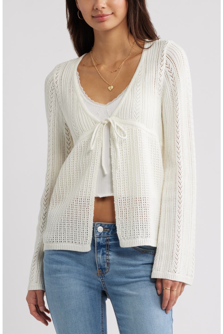 Openstitch Tie Front Cardigan, Main, color, IVORY
