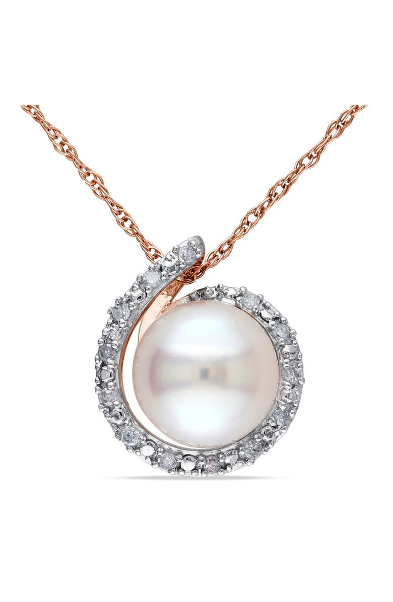 Julianna B. Cultured Pearl & Diamond Swirl Halo Necklace 10k, Main, color, Pearl