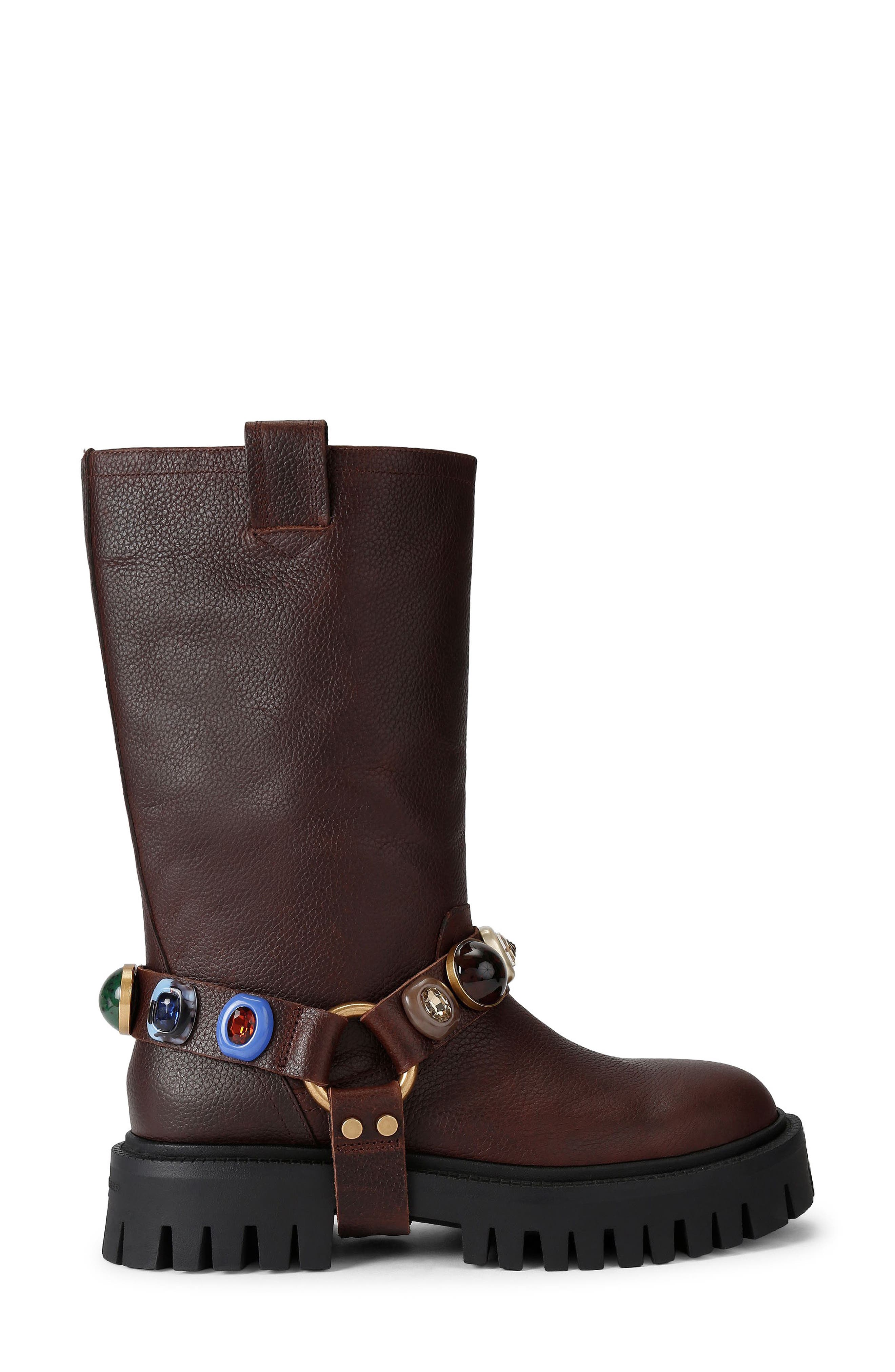 Loulou Harness Biker Boot, Alternate, color, BROWN