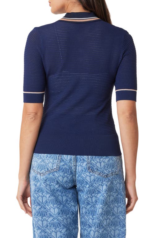 Scotch & Soda Semisheer Pointelle Polo In Navy