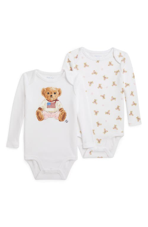 Ralph Lauren Babies'  Set Of Two Long Sleeve Bodysuits In White