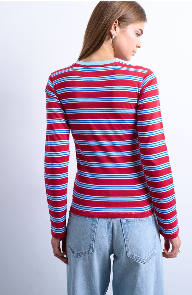 Topshop Everyday Stripe Long Sleeve Cotton T-Shirt, Alternate, color, Red