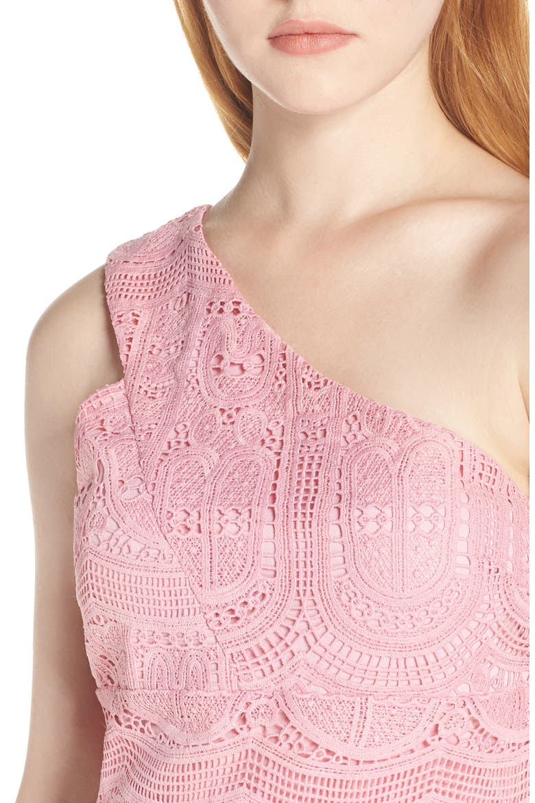 Grace One-Shoulder Lace Sheath Dress, Alternate, color, PINK