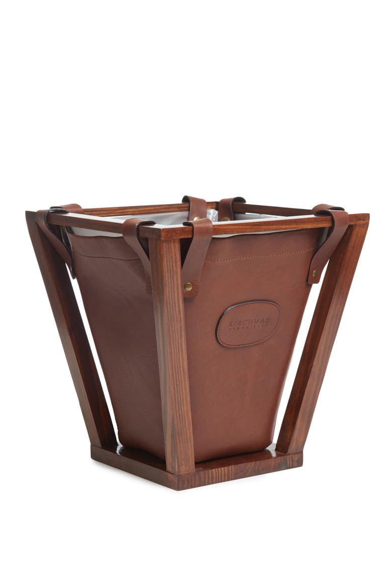 Winslow Leather Wastebasket, Main, color, Chocolate