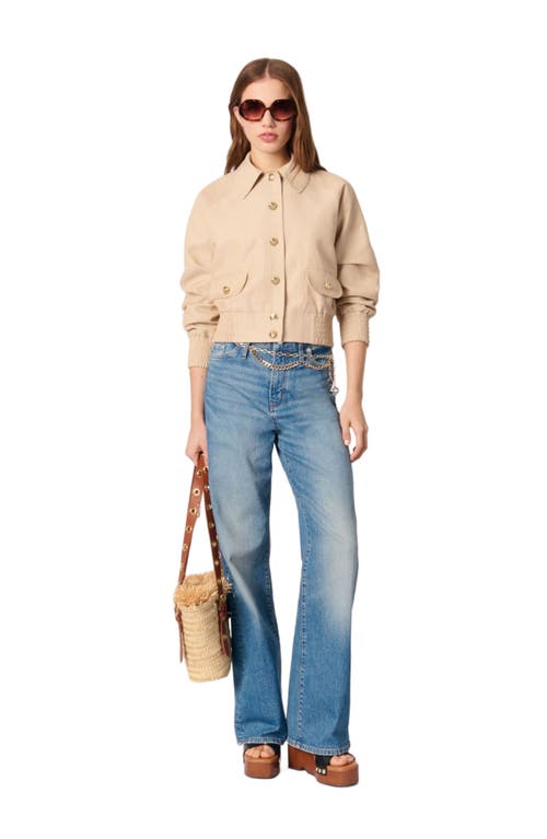 Maje Linen And Cotton Bomber Jacket In Beige