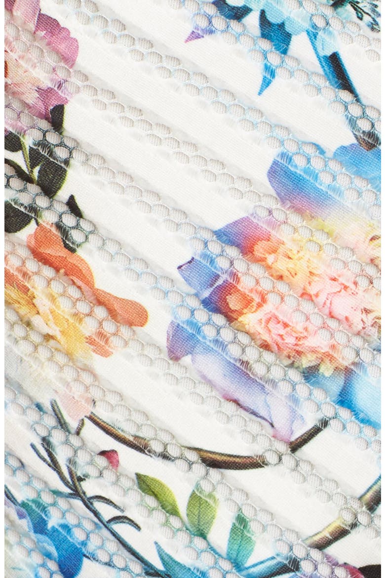 Floral Scuba Mesh Fit & Flare Dress, Alternate, color, IVORY/ PINK MULTI