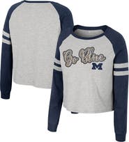 COLOSSEUM Women's Colosseum Heather Gray Michigan Wolverines I'm Gliding Here Raglan Long Sleeve Cropped T-Shirt