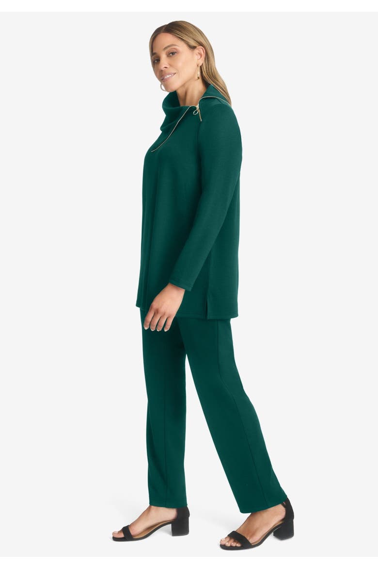 Ponte Split Neck 2-Piece Set, Alternate, color, EMERALD GREEN