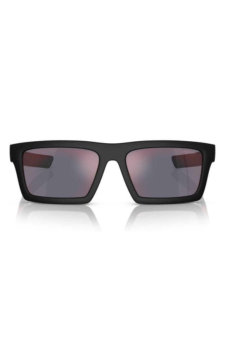 Prada Linea Rossa 55mm Rectangular Sunglasses, Main, color, Dark Grey